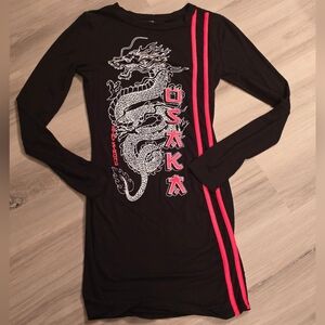 Black & Hot Pink Dragon Graphic Mini Dress